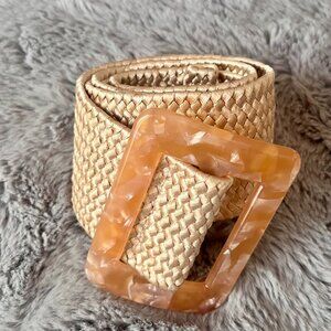 Nylon and raffia belt -- Elastic Straw-- Best for summer dress --BEIGE-- OS